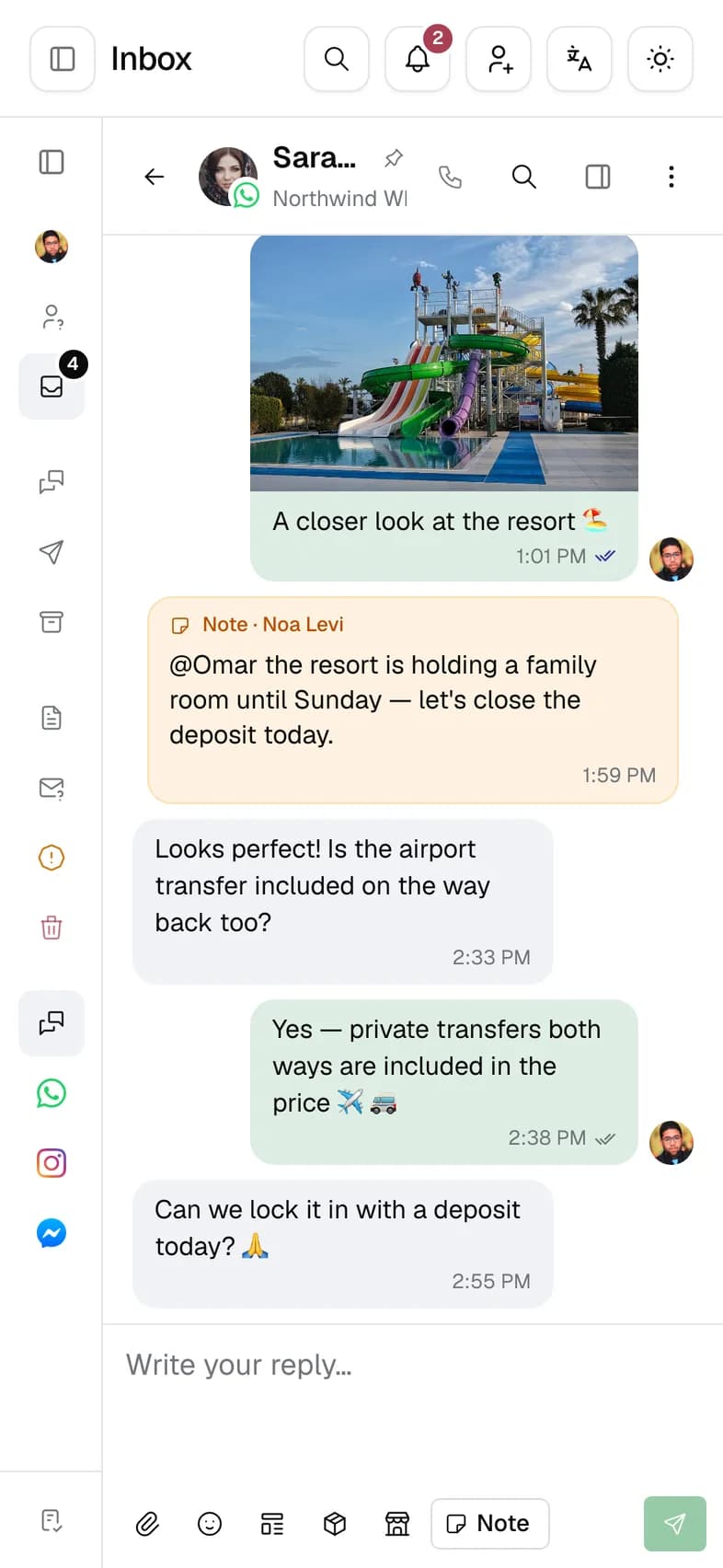 The same conversation in Engage on a phone.